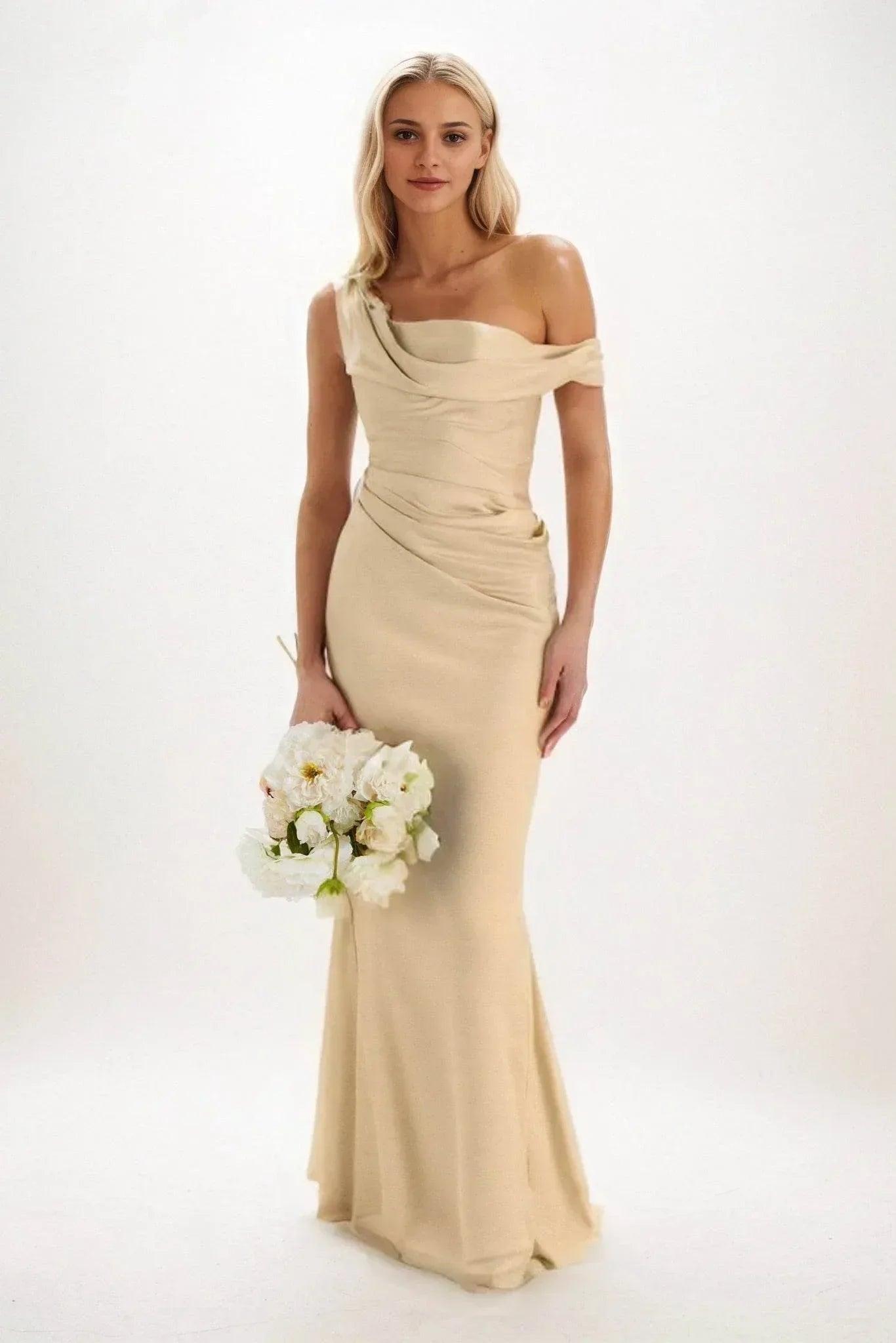 Sheath-Column Maxi Luxe Satin Dress CB0815CS - Champagne - COCOMELODY